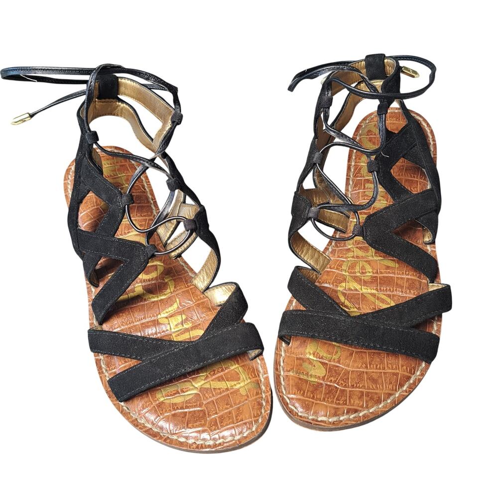 Sam Edelman Gemma Gladiator Sandals WOMENS SIZE 6.5M Black Leather Strappy Flats